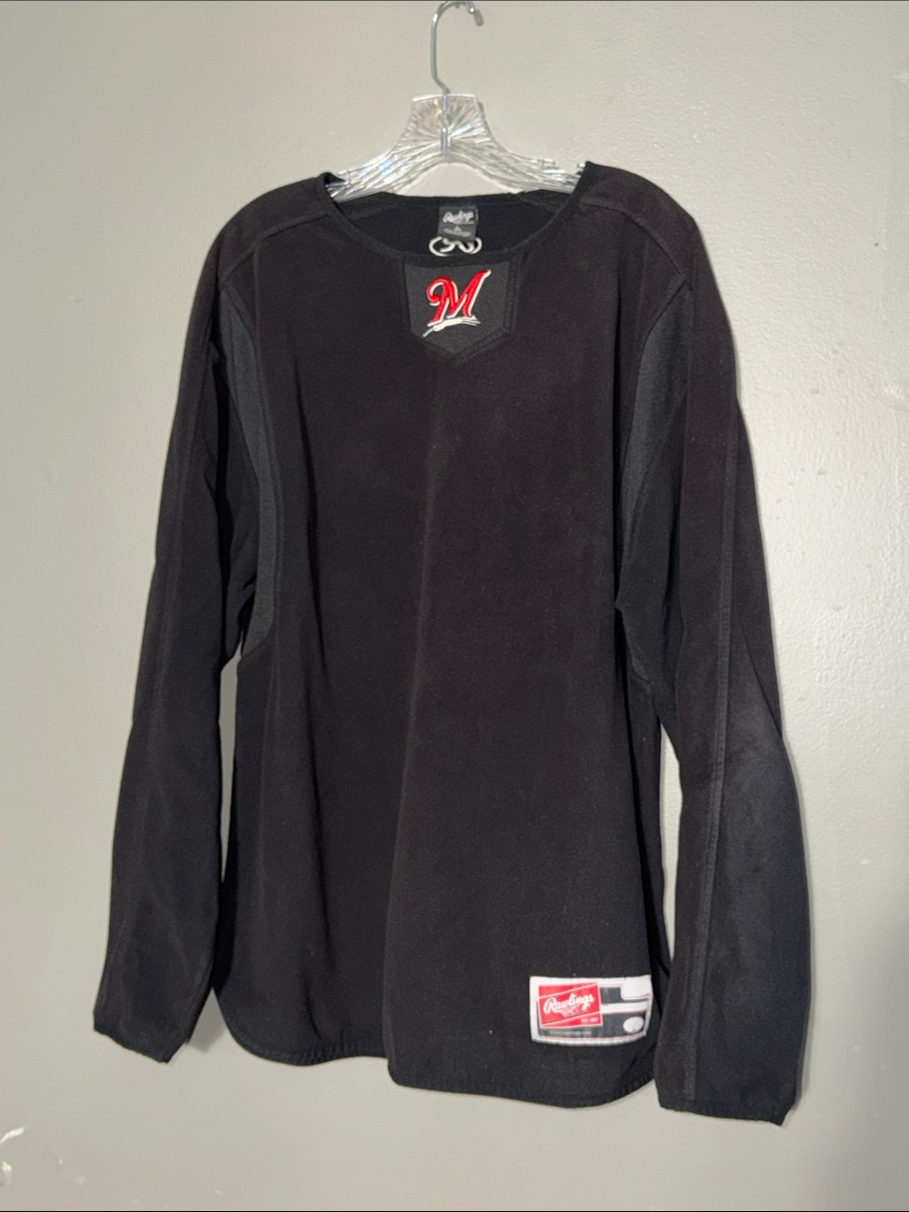 Rawlings Milwaukee Brewers Fleece Pullover Sweatshirt Men's Large MLB Black